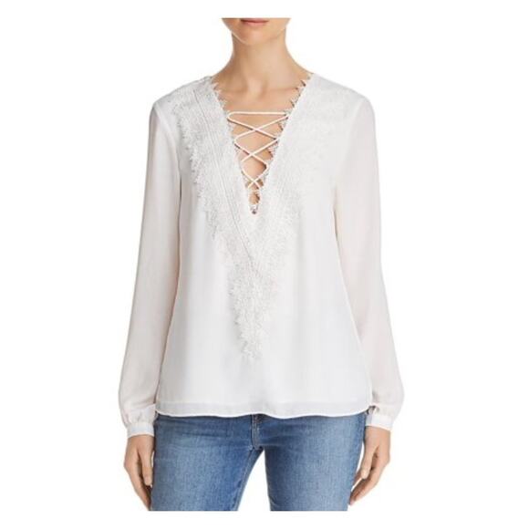 NWT WAYF Laced V-Neck Embroidered Blouse Size Small Light Fairy Goth - Picture 1 of 9